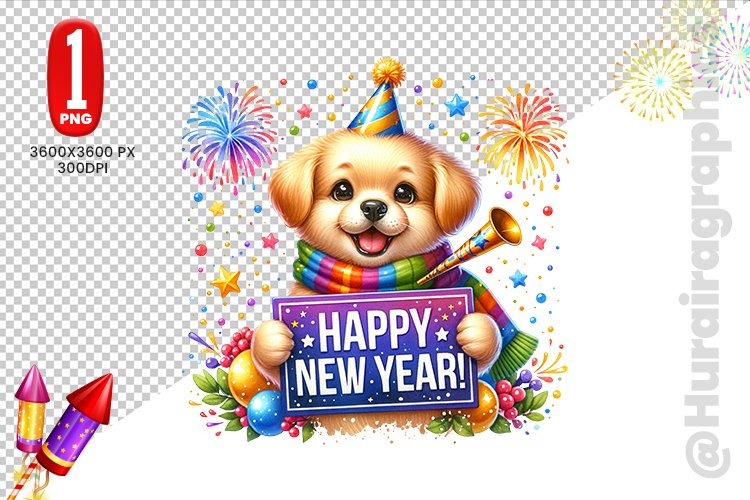 Happy New Year Clipart - Dog PNG File