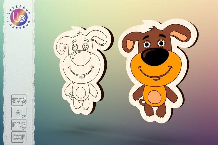 Cartoon dog laser cut file, cute animal vector template