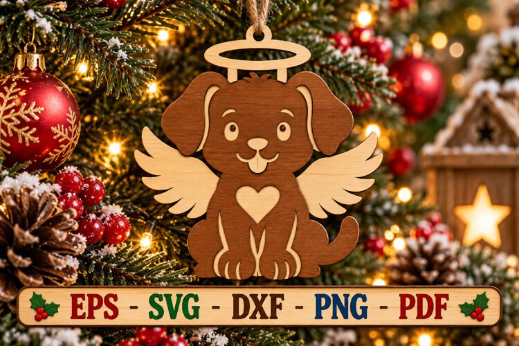 Dog Memorial Laser Cut Wood File, Christmas Ornament SVG example image 1