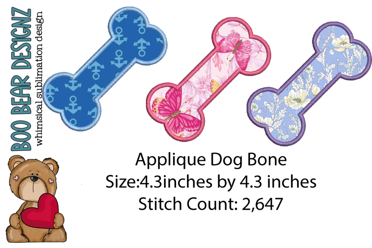 Applique Dog Bone Embroidery Design