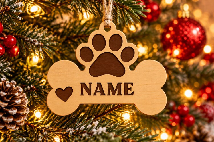 Dog Bone Ornament Laser Cut Wood File, Christmas SVG example image 1