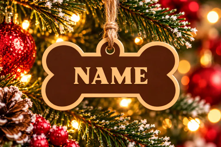 Dog Bone Ornament SVG File, Christmas Glowforge Cut Design