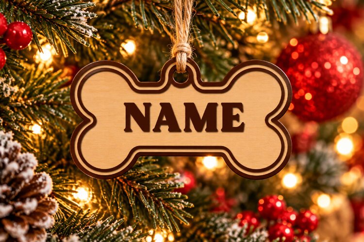 Dog Bone Ornament SVG File, Christmas Laser Cut example image 1