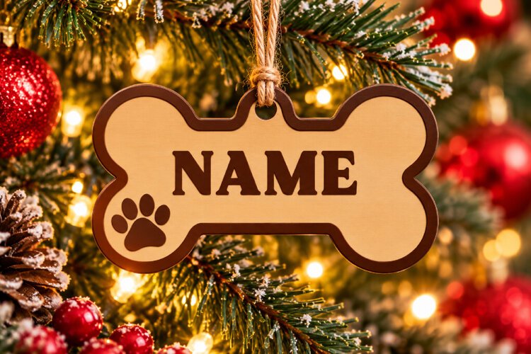 Dog Bone Ornament SVG File, Christmas Monogram Laser Cut example image 1
