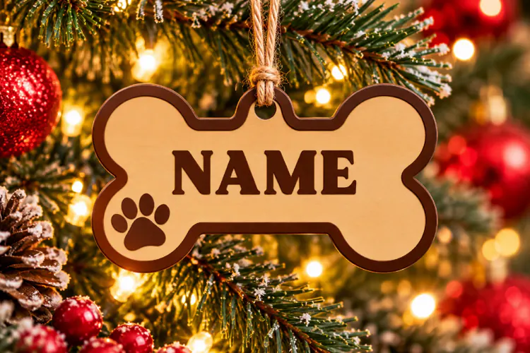 Dog Bone Ornament SVG File, Christmas Monogram Laser Cut
