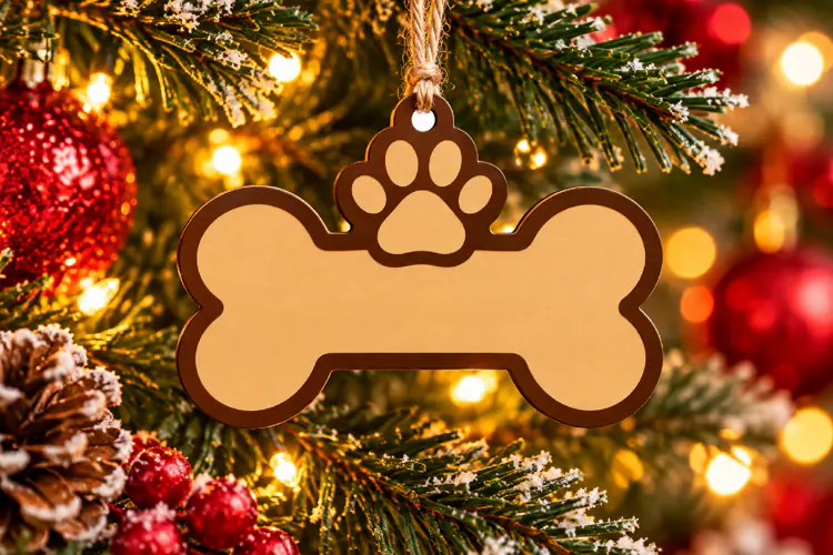 Dog Bone Ornament SVG File, Christmas Paw Monogram