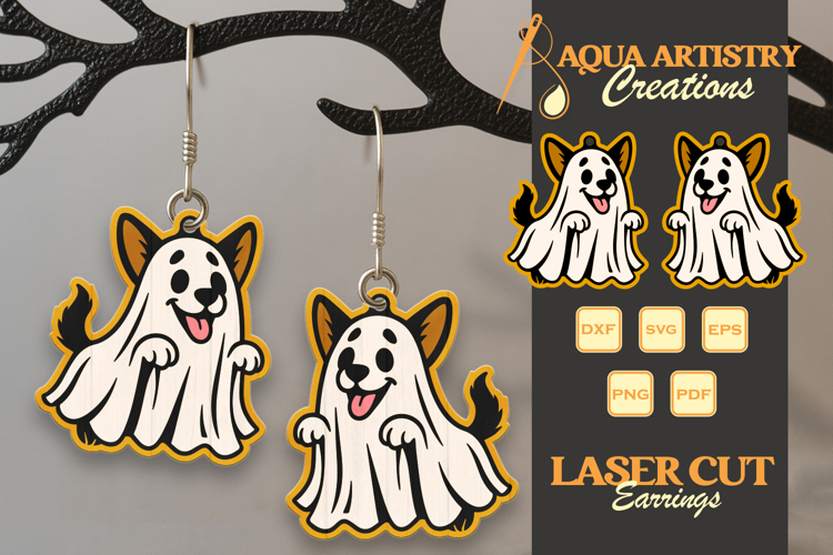Cute Boo Dog Costume Halloween Earrings Lasercut Design