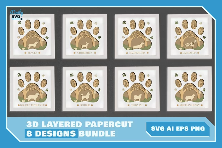 Dog Breeds Collection Layered Papercut Bundles