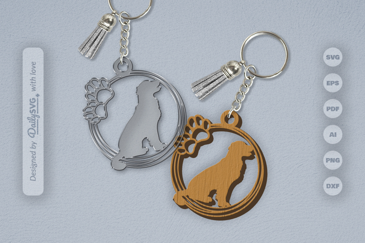 Dog Breeds Paw Keychain SVG