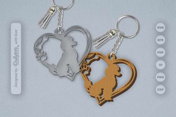 Dog Breeds Heart Paw Keychain SVG