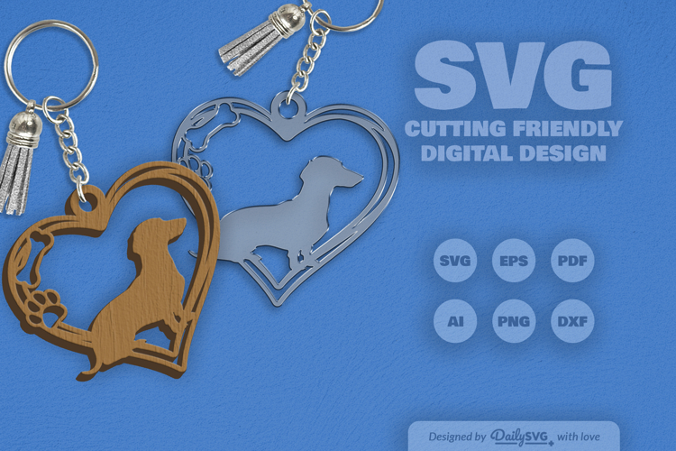 Dog Breeds Heart Paw Keychain SVG example image 1