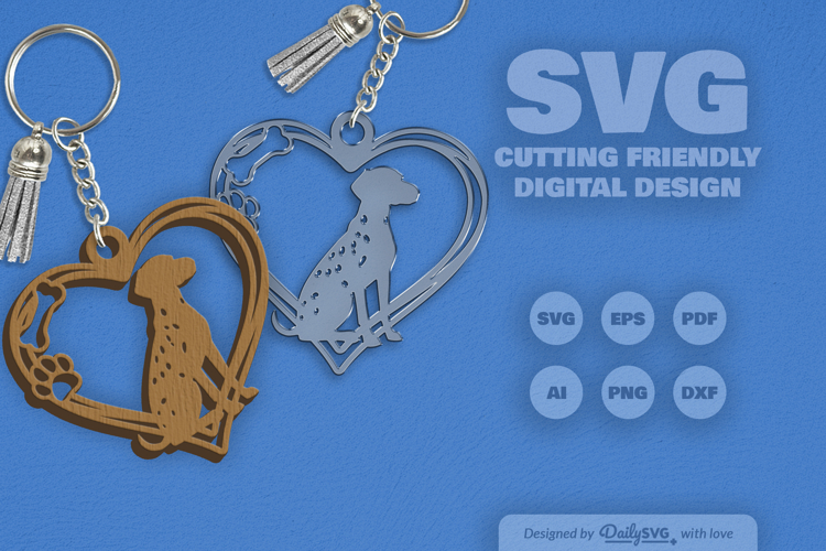 Dog Breeds Heart Paw Keychain SVG