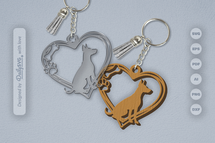Dog Breeds Heart Paw Keychain SVG