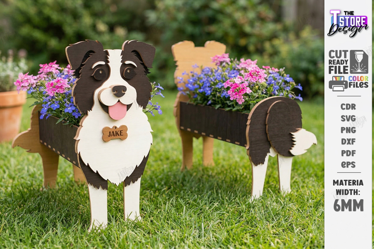 3D Dog Breeds Planters with Name Tag Laser Cut | Flower Pot
