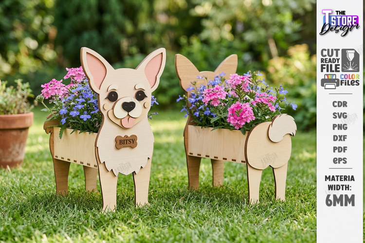 3D Dog Breeds Planters with Name Tag Laser Cut | Flower Pot