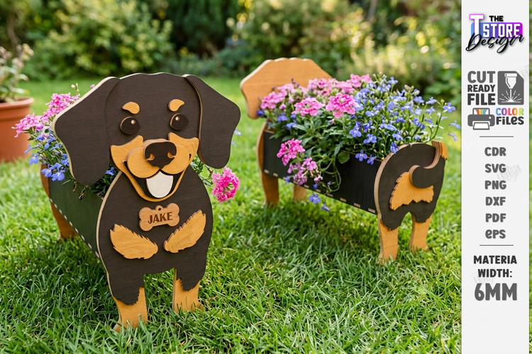 3D Dog Breeds Planters with Name Tag Laser Cut | Flower Pot