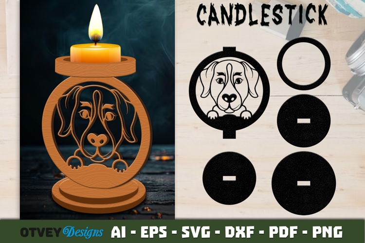 Dog Candlestick Laser Cut Decorative Candle Holder