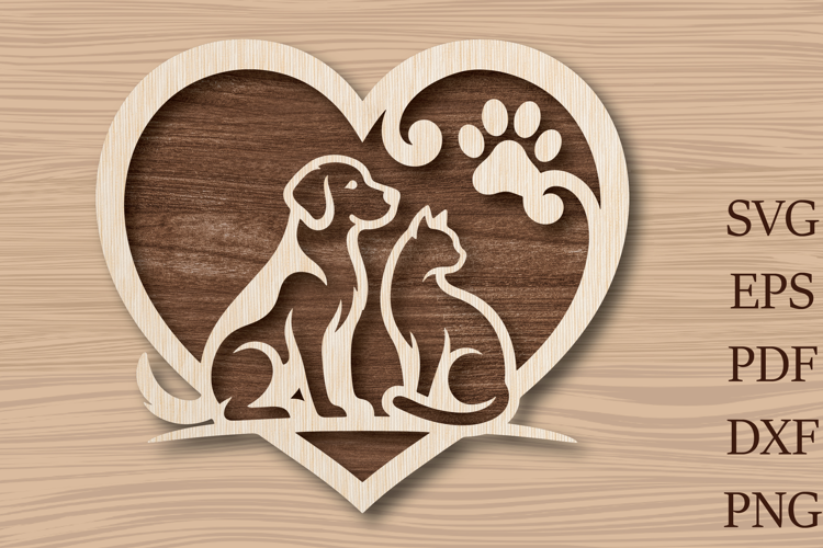 Dog Cat Heart Laser Cut SVG File