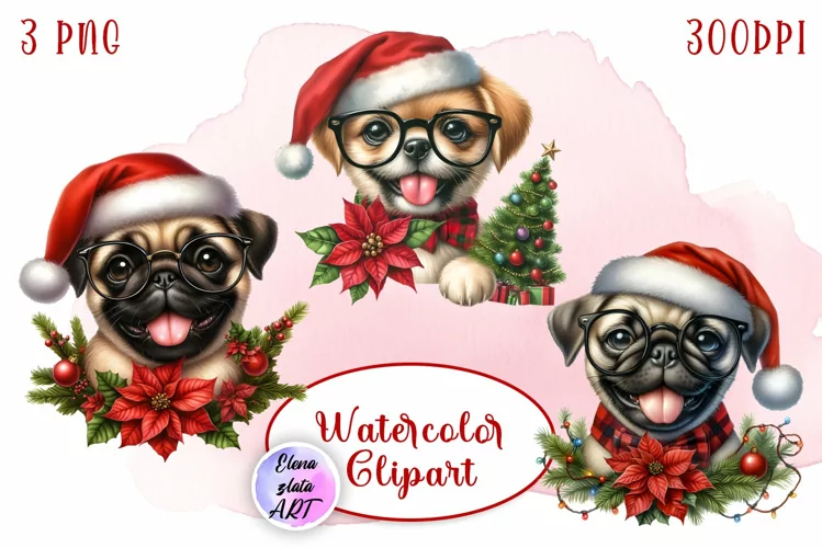 Cute Christmas Dog Clipart | Christmas Sublimation PNG