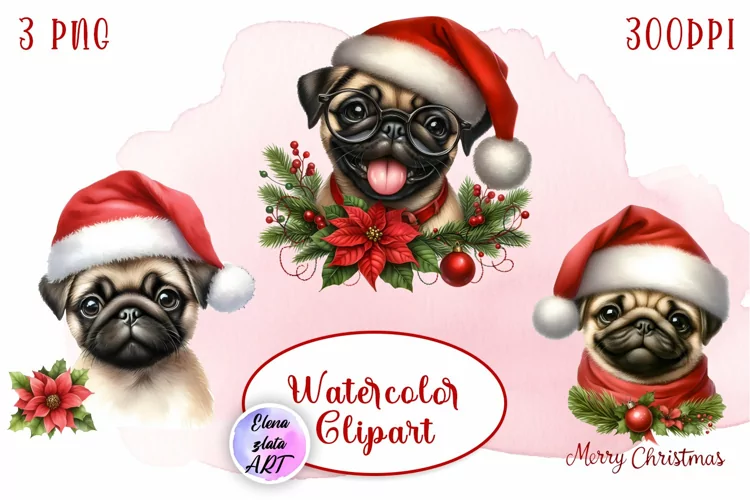 Cute Christmas Dog Clipart | Christmas Sublimation PNG