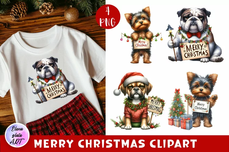 Cute Christmas Dog Clipart | Christmas Sublimation PNG