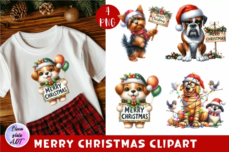 Cute Christmas Dog Clipart | Christmas Sublimation PNG