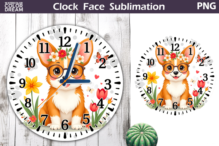 Dog Clock Face Sublimation | Corgi Clock Design
