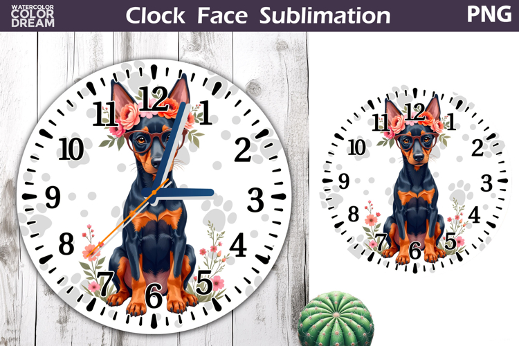 Dog Clock Face Sublimation | Doberman Clock Design