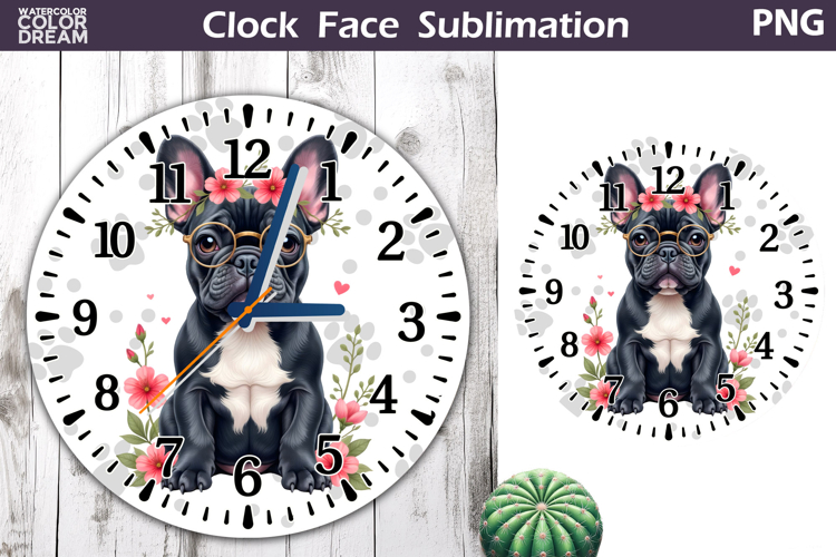 Dog Clock Face Sublimation | French Bulldog Clock Design