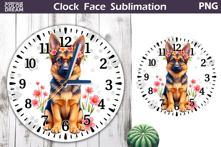 Dog Clock Face Sublimation | German Shepherd Clock Design