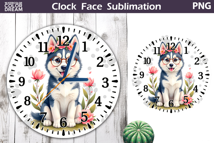 Dog Clock Face Sublimation | Husky Clock Design