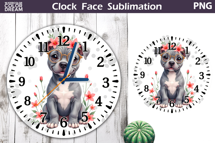Dog Clock Face Sublimation | Pit Bull Clock Design