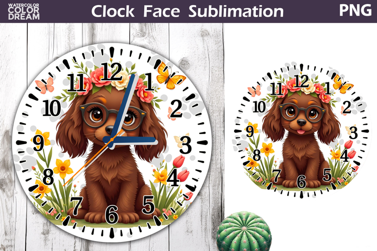 Dog Clock Face Sublimation | Spaniel Clock Design