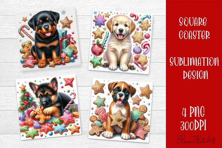 Funny Christmas dog Coaster Design | animal Square Coaster