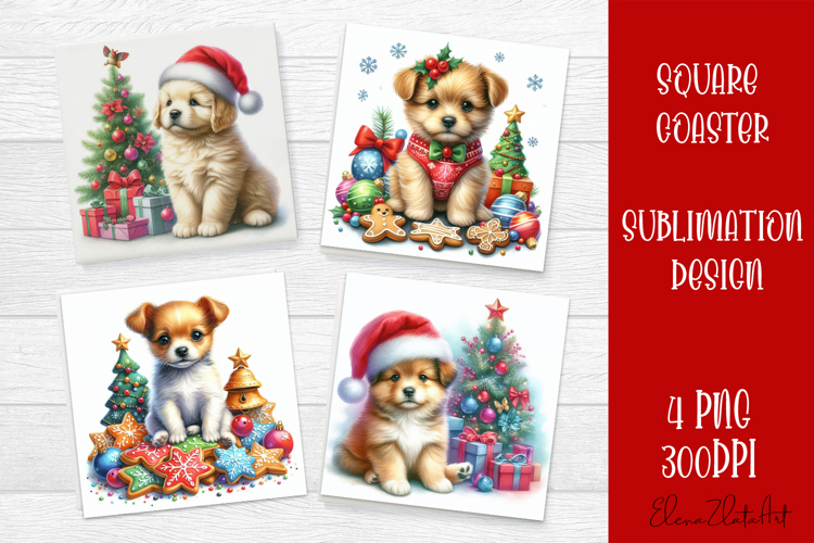 Funny Christmas dog Coaster Design | animal Square Coaster
