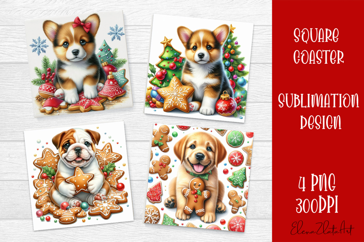 Funny Christmas dog Coaster Design | animal Square Coaster