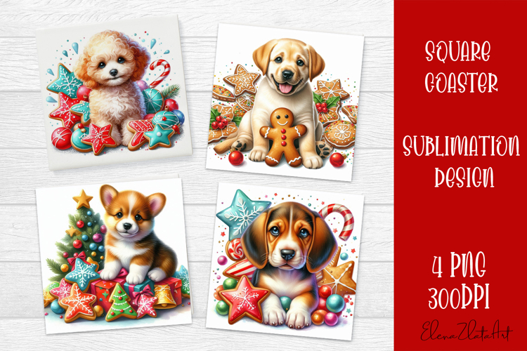 Funny Christmas dog Coaster Design | animal Square Coaster