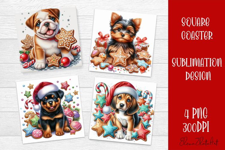Funny Christmas dog Coaster Design | animal Square Coaster