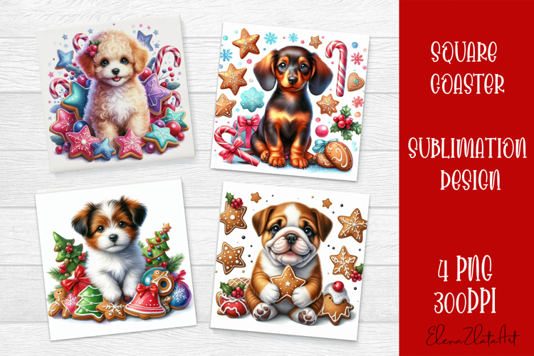 Funny Christmas dog Coaster Design | animal Square Coaster