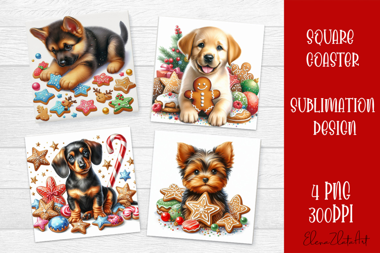 Funny Christmas dog Coaster Design | animal Square Coaster