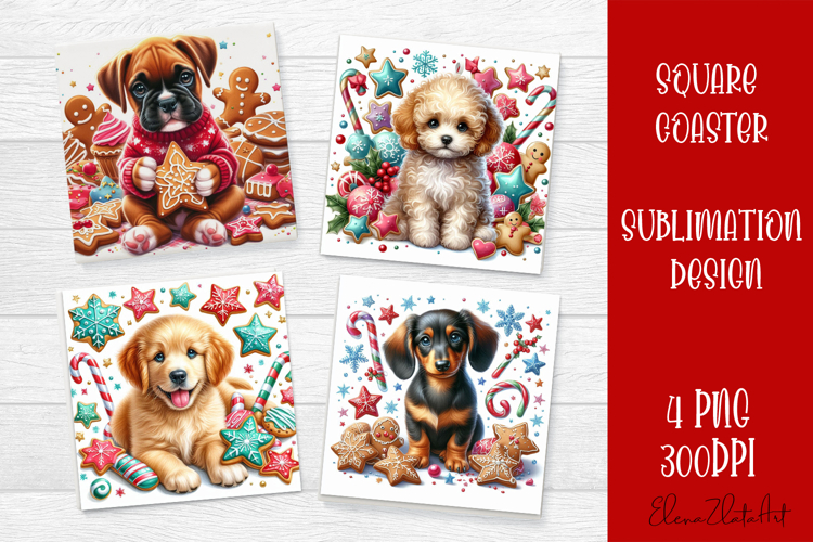 Funny Christmas dog Coaster Design | animal Square Coaster