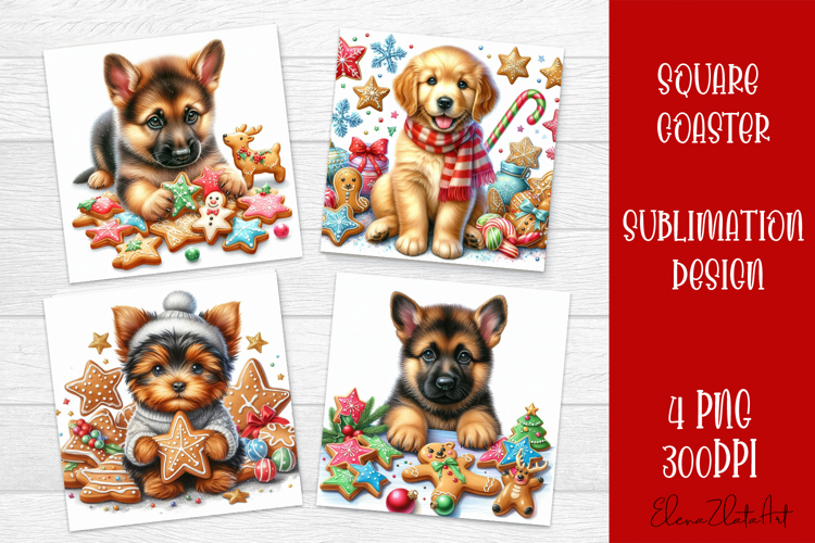 Funny Christmas dog Coaster Design | animal Square Coaster