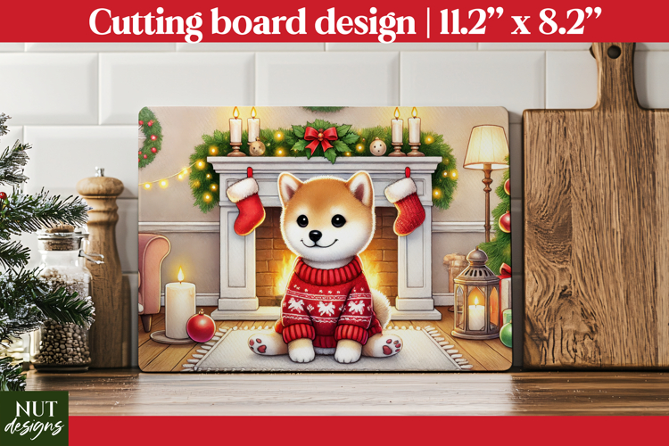 Christmas cutting board, Cozy Shiba Christmas sublimation