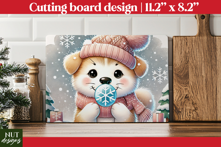 Christmas cutting board, Winter Puppy Christmas sublimation