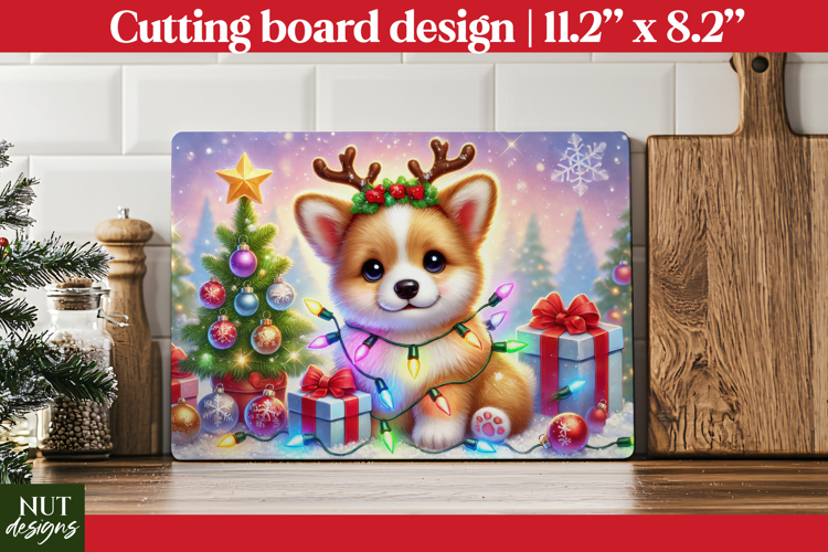 Christmas cutting board PNG, Christmas Corgi Baby dog