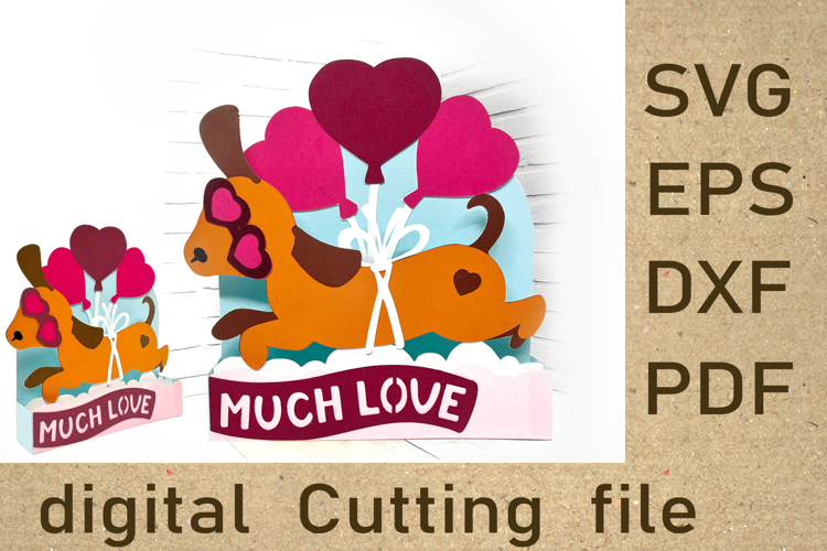 Valentines Day Puppy SVG - Layered Heart Card Template