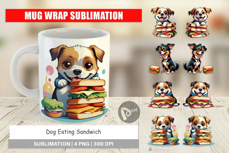 Mug Wrap Design Dog with Sandwich
