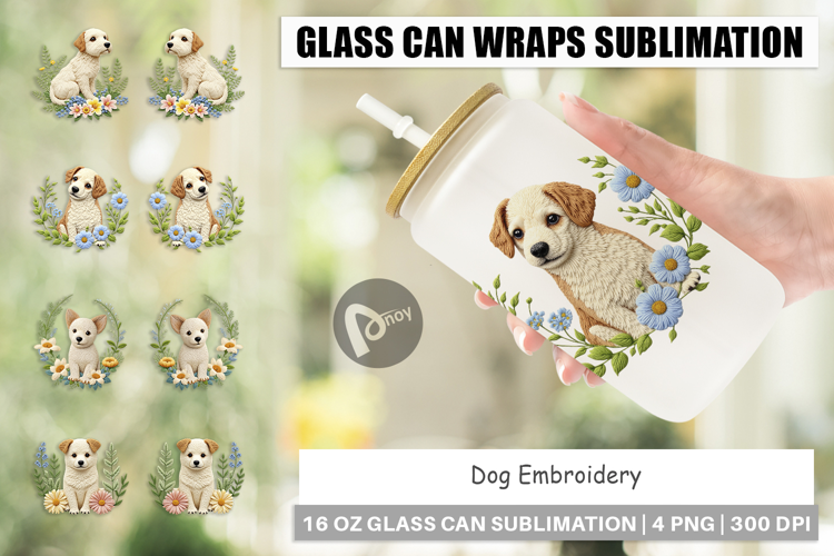 Glass Can Dog Embroidery