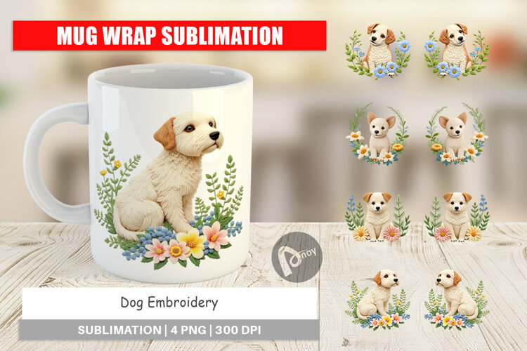 Mug Wrap Dog Embroidery example image 1