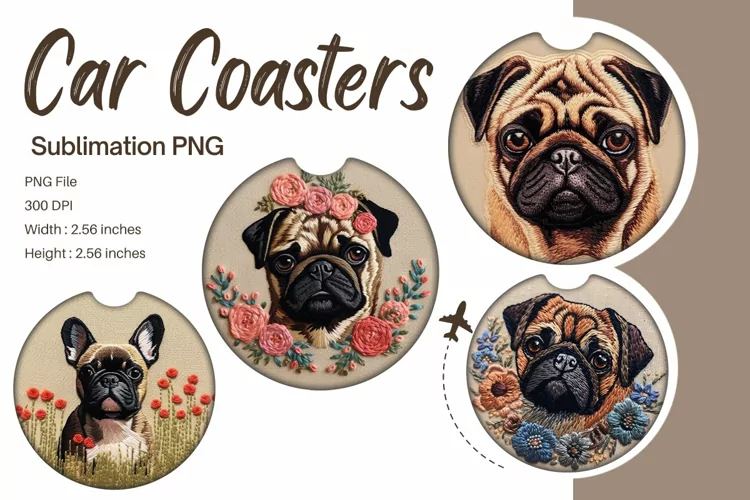 3D Dog Embroidery Car Coasters Sublimation Template